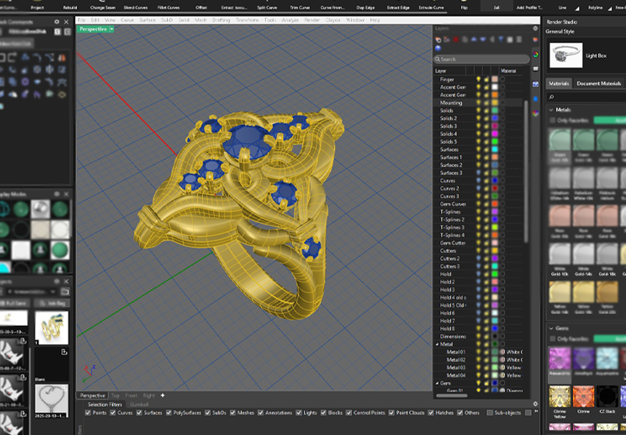 A custom ring design in CAD software