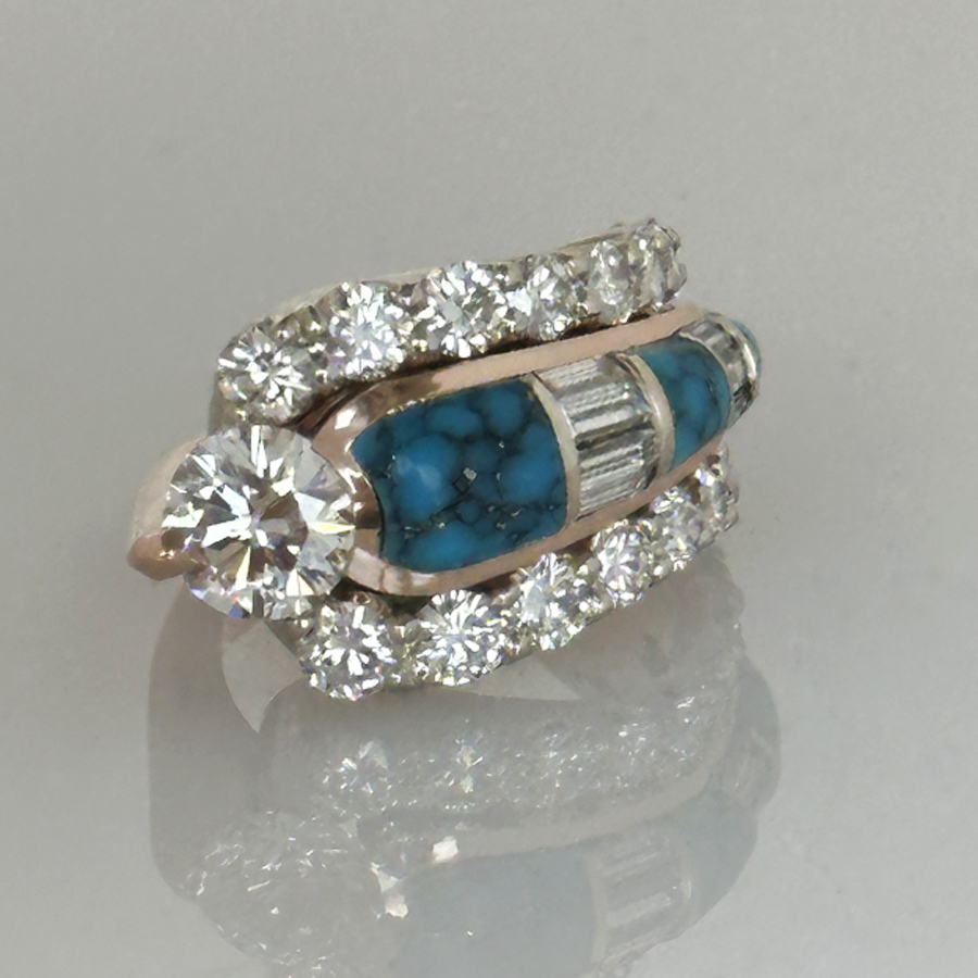 Turquoise and diamond ring